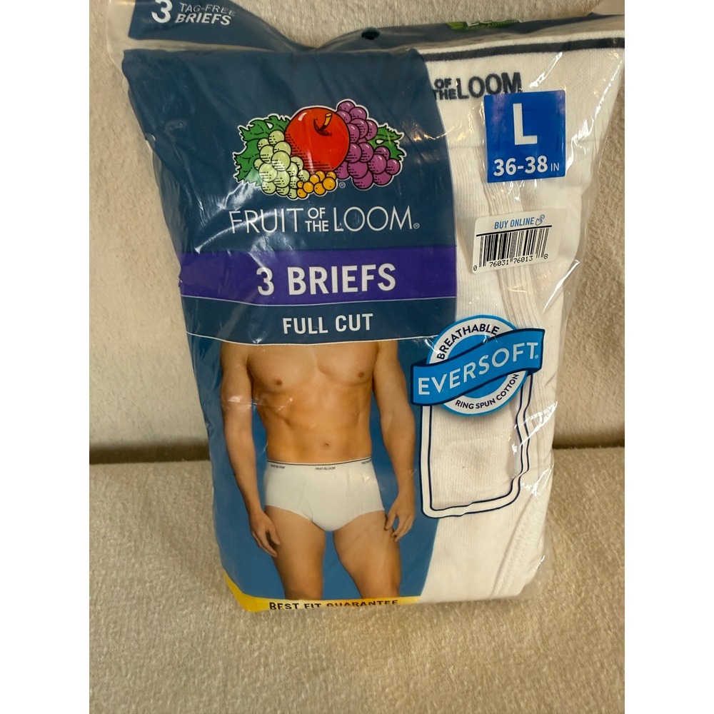 Fruit of the Loom Mens 3 Pack EverSoft White Briefs Full Cut Size L 36-38 7601R